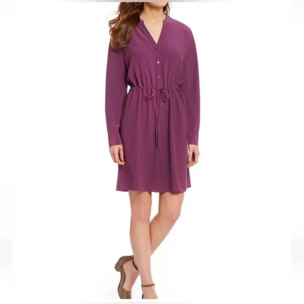 Eileen Fisher Drawstring Waist Shirt Dress in Curan Size L. NWT